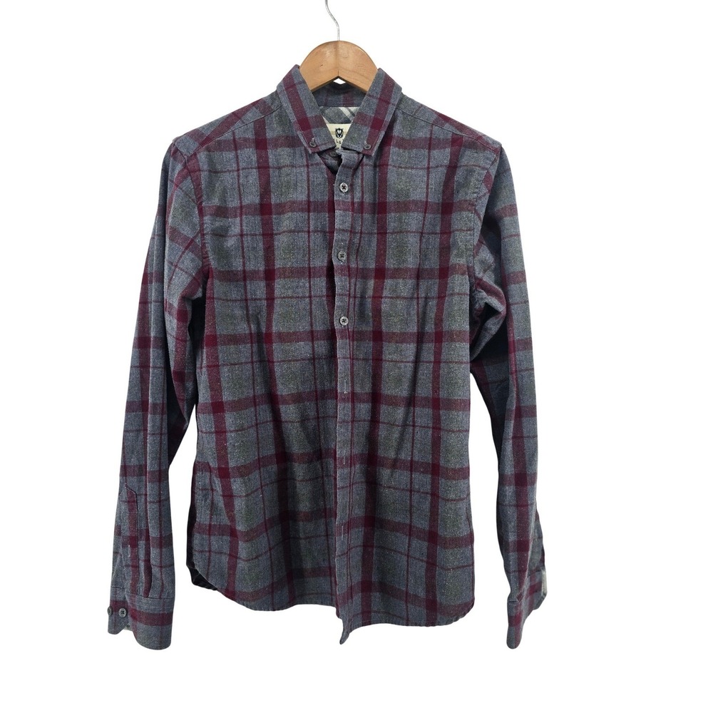 Steel & Jelly Button Down Shirt Mens Medium Gray Burgundy Plaid British Design